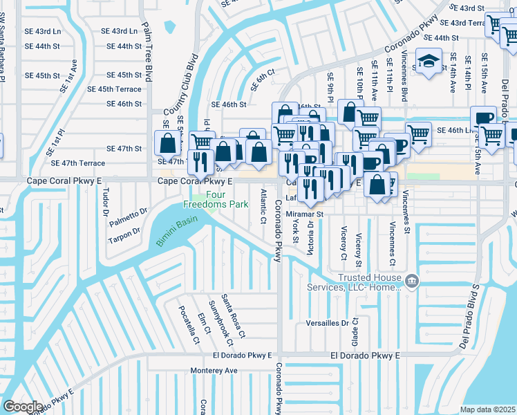 map of restaurants, bars, coffee shops, grocery stores, and more near 4824 Atlantic Court in Cape Coral