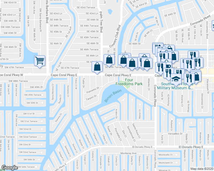 map of restaurants, bars, coffee shops, grocery stores, and more near 440 Cape Coral Parkway East in Cape Coral