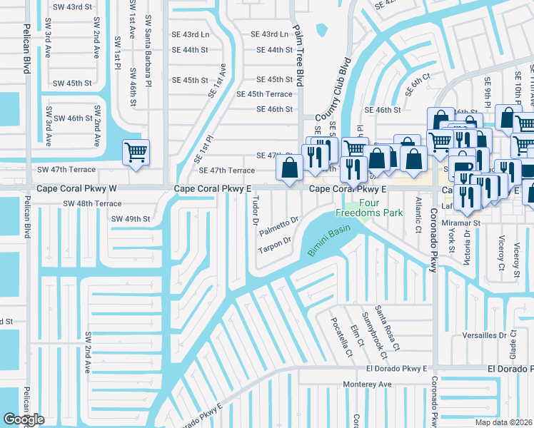 map of restaurants, bars, coffee shops, grocery stores, and more near 4811 Marine Drive in Cape Coral