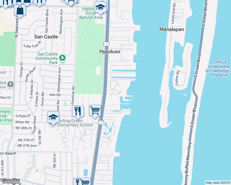 map of restaurants, bars, coffee shops, grocery stores, and more near 200 Scotia Drive in Hypoluxo