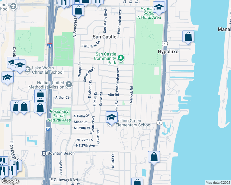 map of restaurants, bars, coffee shops, grocery stores, and more near 581 Brown Road in Lantana