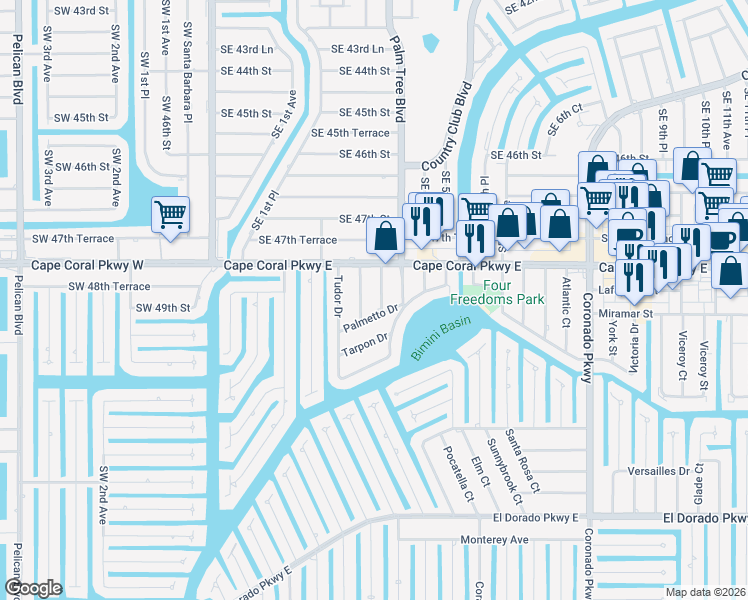 map of restaurants, bars, coffee shops, grocery stores, and more near 4824 Lucaya Drive in Cape Coral