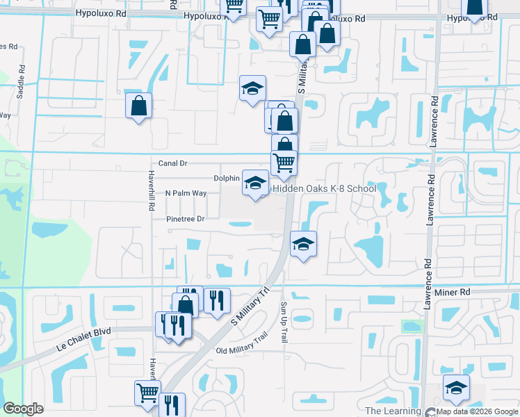 map of restaurants, bars, coffee shops, grocery stores, and more near 7685 S Military Trail in Lake Worth