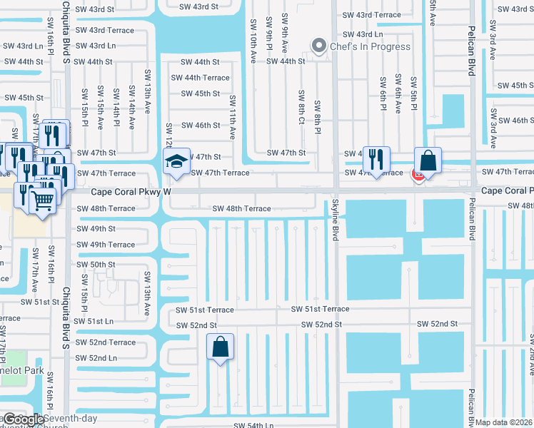 map of restaurants, bars, coffee shops, grocery stores, and more near 922 Southwest 48th Terrace in Cape Coral