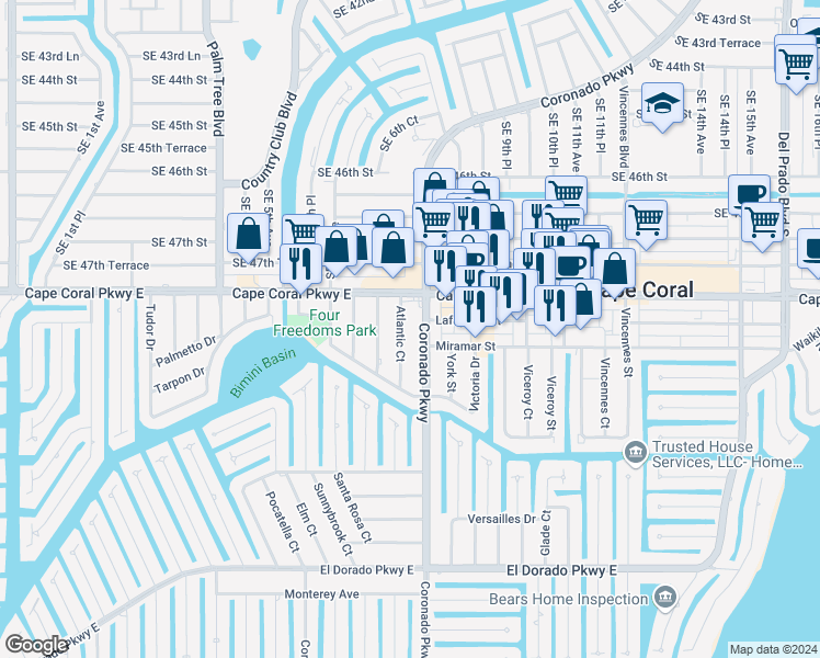 map of restaurants, bars, coffee shops, grocery stores, and more near 4819 Atlantic Court in Cape Coral