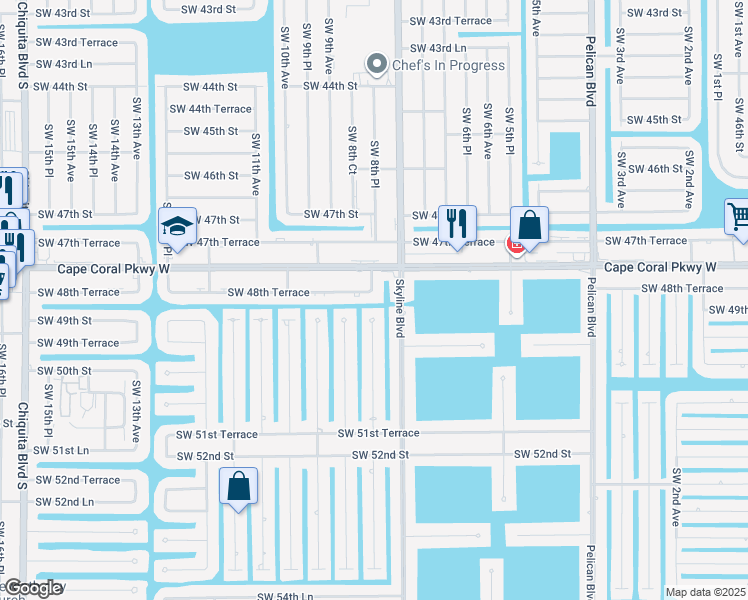 map of restaurants, bars, coffee shops, grocery stores, and more near 4817 Southwest 8th Place in Cape Coral