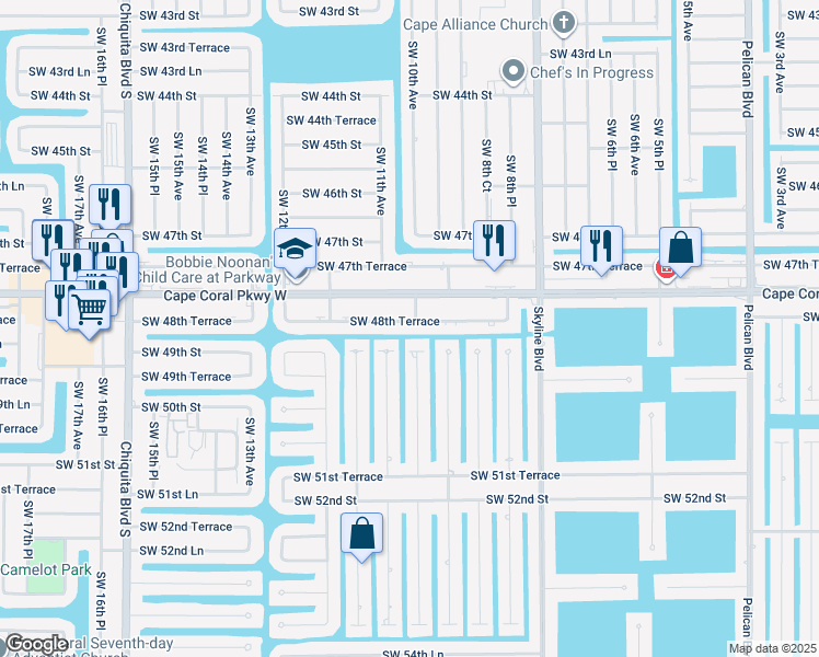 map of restaurants, bars, coffee shops, grocery stores, and more near 1004 Southwest 48th Terrace in Cape Coral