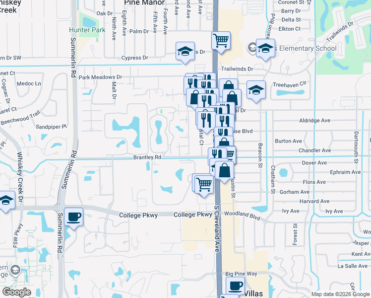 map of restaurants, bars, coffee shops, grocery stores, and more near 7127 Almendro Terrace in Fort Myers