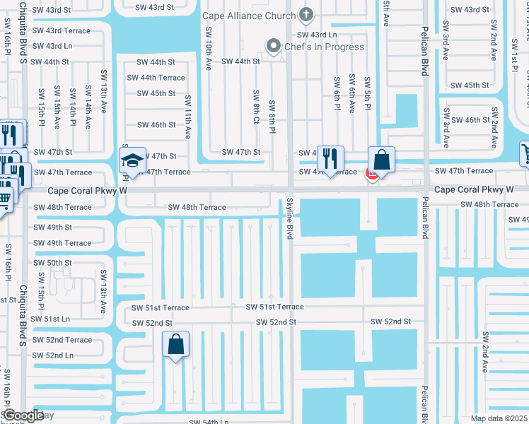 map of restaurants, bars, coffee shops, grocery stores, and more near 4817 Southwest 8th Place in Cape Coral