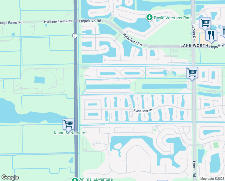 map of restaurants, bars, coffee shops, grocery stores, and more near 9250 Wrangler Drive in Lake Worth