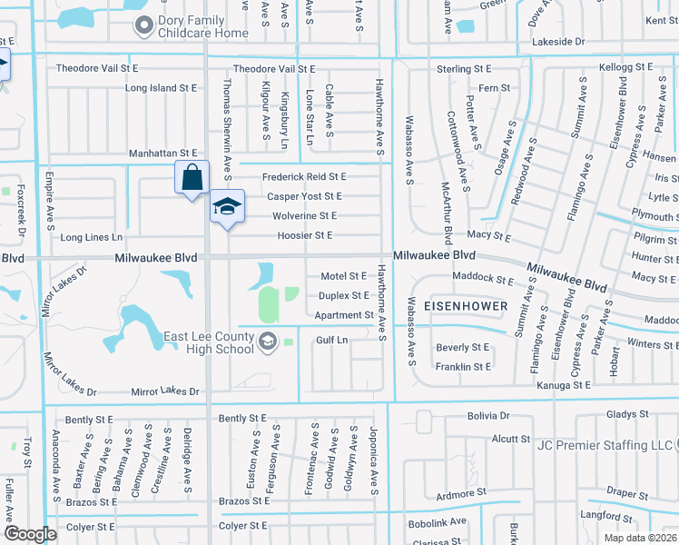 map of restaurants, bars, coffee shops, grocery stores, and more near 857 Motel Street in Lehigh Acres