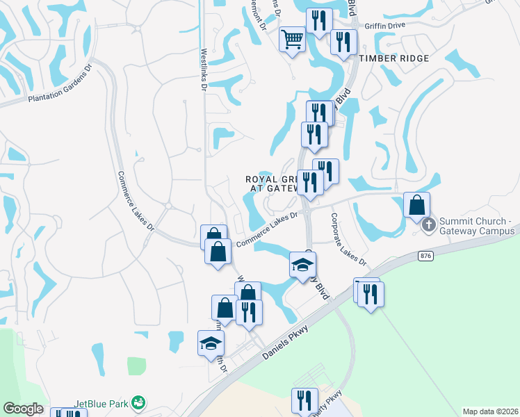 map of restaurants, bars, coffee shops, grocery stores, and more near 11530 Villa Grand in Fort Myers