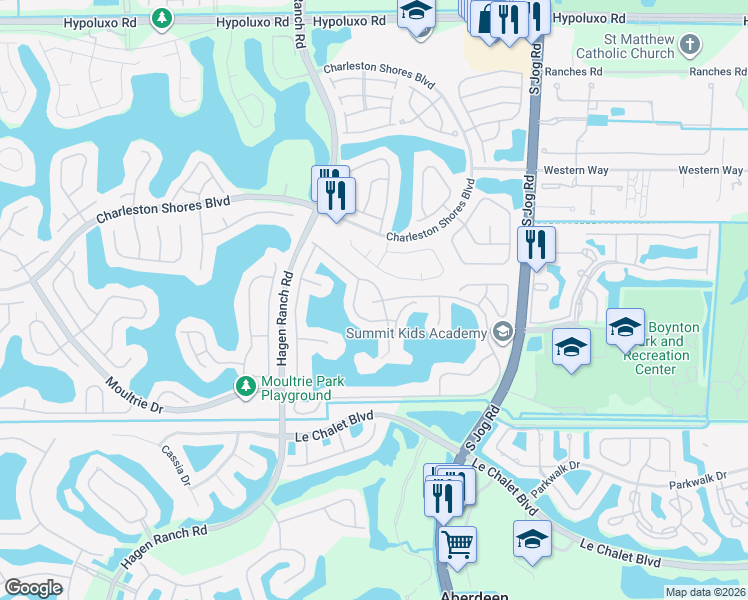 map of restaurants, bars, coffee shops, grocery stores, and more near 6790 Hatteras Drive in Lake Worth