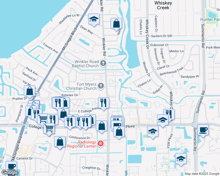 map of restaurants, bars, coffee shops, grocery stores, and more near 5959 Winkler Road in Fort Myers