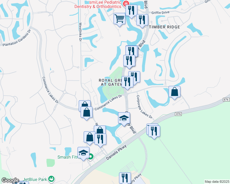 map of restaurants, bars, coffee shops, grocery stores, and more near 11571 Villa Grand in Fort Myers