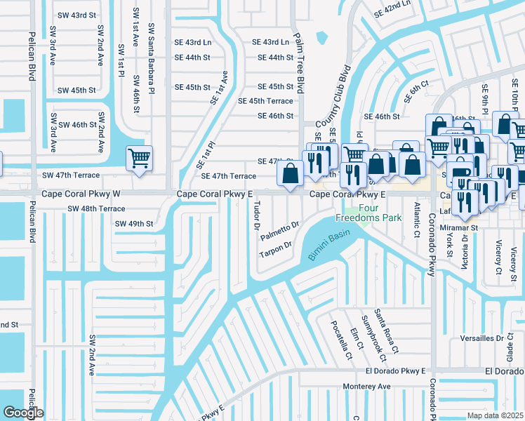 map of restaurants, bars, coffee shops, grocery stores, and more near 4802 Tudor Drive in Cape Coral