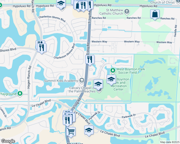 map of restaurants, bars, coffee shops, grocery stores, and more near 6589 Marisa Circle in Lake Worth