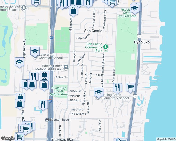 map of restaurants, bars, coffee shops, grocery stores, and more near 3240 East Palm Drive in Boynton Beach