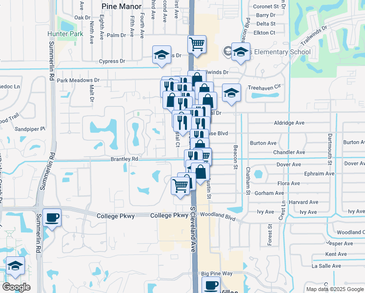 map of restaurants, bars, coffee shops, grocery stores, and more near 12330 South Cleveland Avenue in Fort Myers