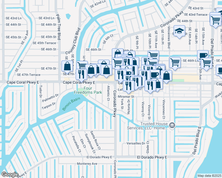 map of restaurants, bars, coffee shops, grocery stores, and more near 4813 Atlantic Court in Cape Coral