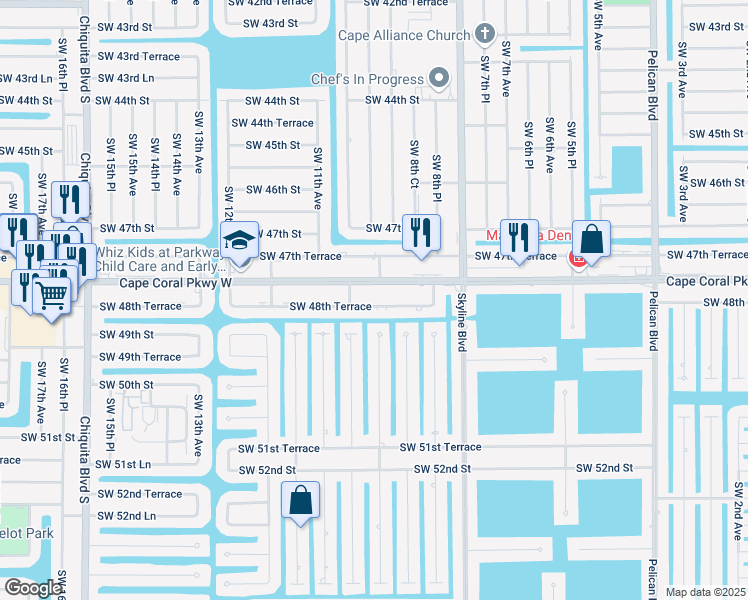 map of restaurants, bars, coffee shops, grocery stores, and more near 917 Southwest 48th Terrace in Cape Coral