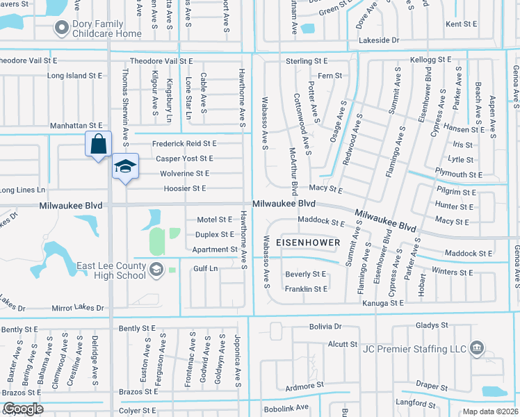 map of restaurants, bars, coffee shops, grocery stores, and more near 902 Milwaukee Boulevard in Lehigh Acres