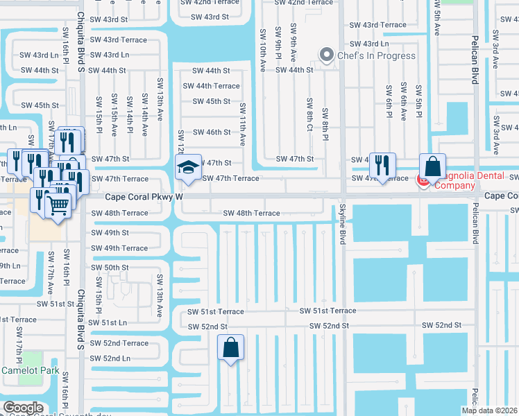 map of restaurants, bars, coffee shops, grocery stores, and more near 1005 Southwest 48th Terrace in Cape Coral