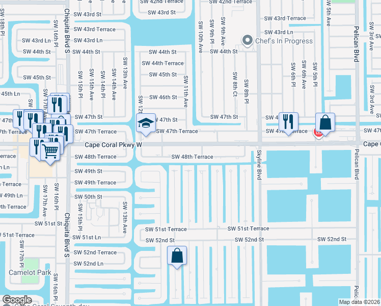 map of restaurants, bars, coffee shops, grocery stores, and more near 1005 Southwest 48th Terrace in Cape Coral