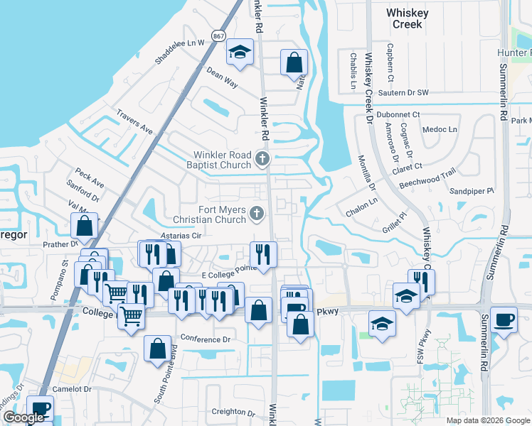 map of restaurants, bars, coffee shops, grocery stores, and more near 5902 Winkler Road in Fort Myers