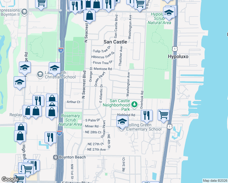 map of restaurants, bars, coffee shops, grocery stores, and more near 1239 Brown Road in Lantana