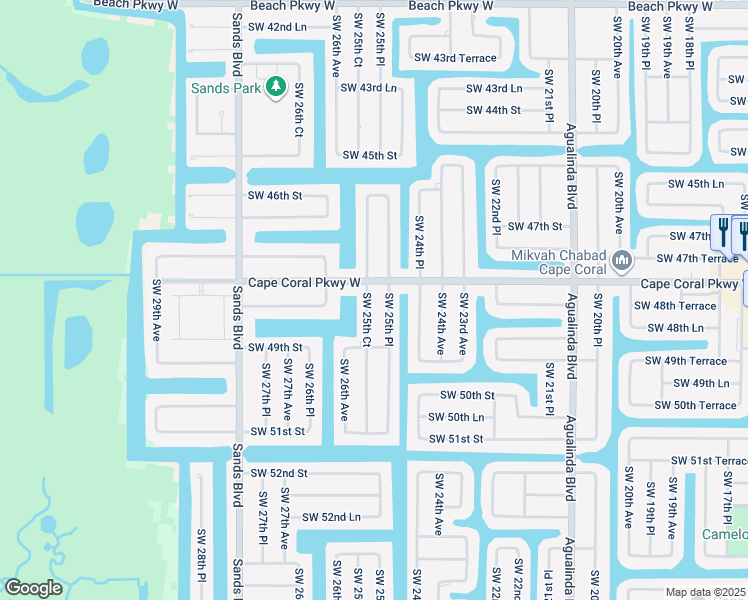map of restaurants, bars, coffee shops, grocery stores, and more near 4809 Southwest 25th Court in Cape Coral