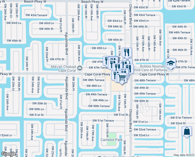 map of restaurants, bars, coffee shops, grocery stores, and more near 1822 Southwest 48th Terrace in Cape Coral