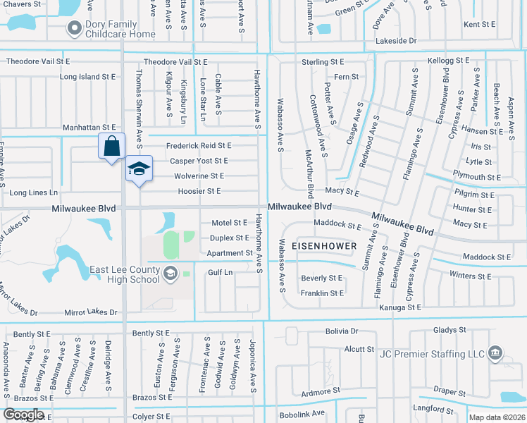 map of restaurants, bars, coffee shops, grocery stores, and more near 902 Milwaukee Boulevard in Lehigh Acres