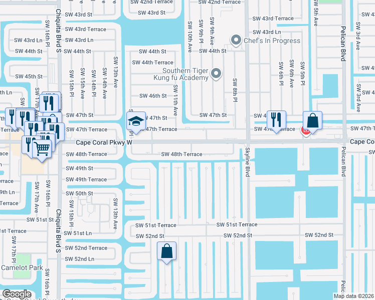 map of restaurants, bars, coffee shops, grocery stores, and more near 1005 Southwest 48th Terrace in Cape Coral