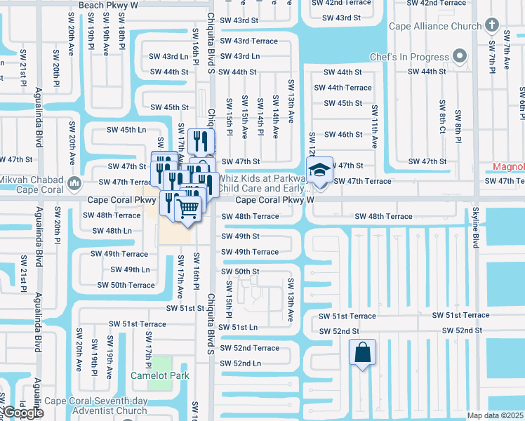 map of restaurants, bars, coffee shops, grocery stores, and more near 1429 Southwest 48th Terrace in Cape Coral