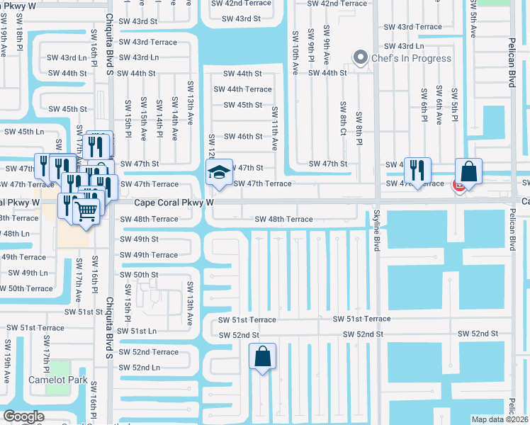 map of restaurants, bars, coffee shops, grocery stores, and more near 1109 Southwest 48th Terrace in Cape Coral