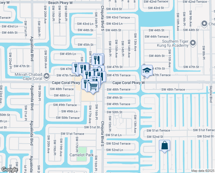map of restaurants, bars, coffee shops, grocery stores, and more near 1534 Cape Coral Parkway West in Cape Coral