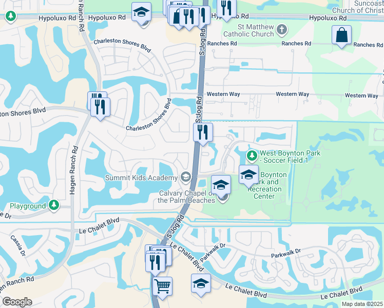 map of restaurants, bars, coffee shops, grocery stores, and more near 6589 Marisa Circle in Lake Worth
