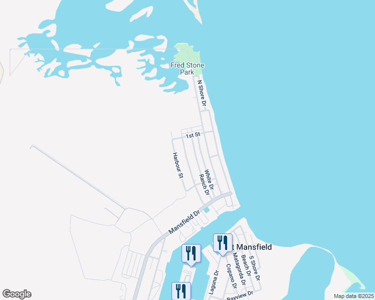 map of restaurants, bars, coffee shops, grocery stores, and more near 433 Ranch Drive in Port Mansfield