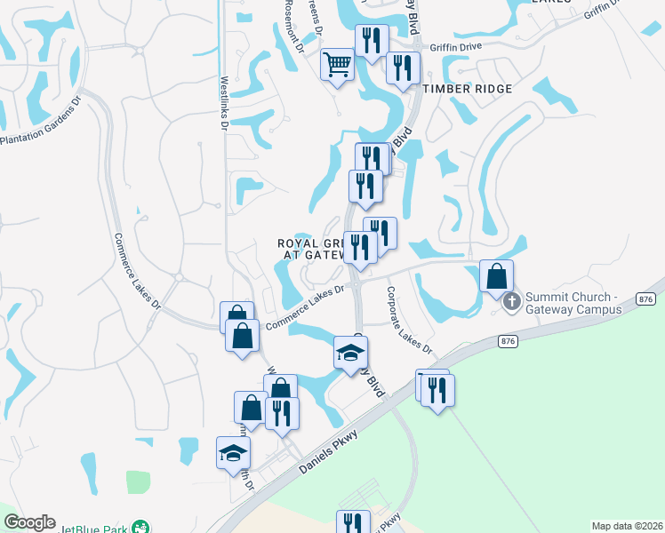 map of restaurants, bars, coffee shops, grocery stores, and more near 11571 Villa Grand in Fort Myers