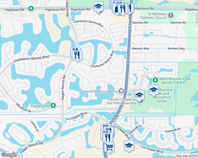 map of restaurants, bars, coffee shops, grocery stores, and more near 6760 Hatteras Drive in Lake Worth