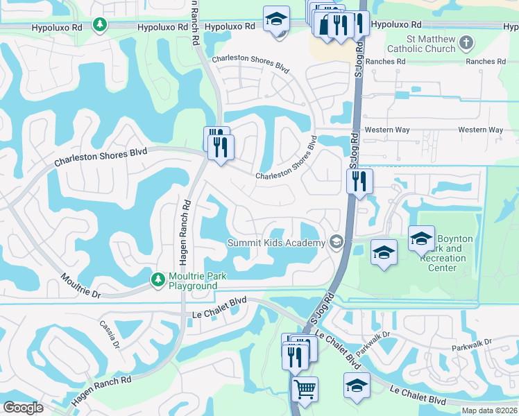map of restaurants, bars, coffee shops, grocery stores, and more near 6790 Hatteras Drive in Lake Worth