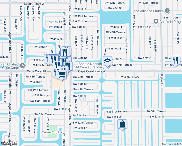map of restaurants, bars, coffee shops, grocery stores, and more near 1429 Southwest 48th Terrace in Cape Coral