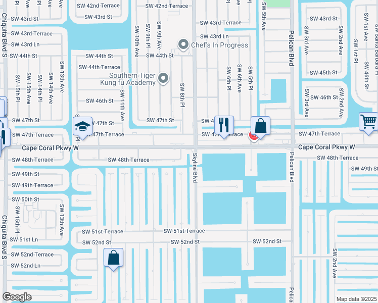 map of restaurants, bars, coffee shops, grocery stores, and more near 4817 Southwest 8th Place in Cape Coral