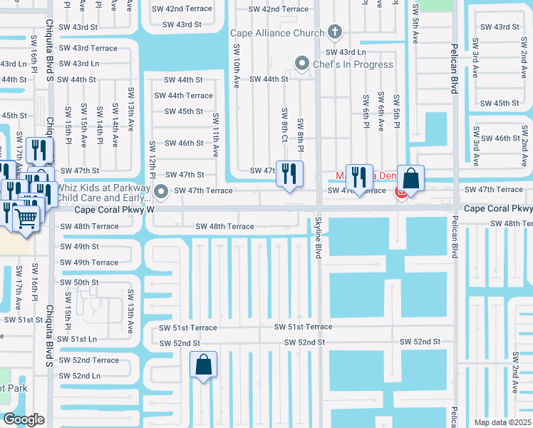 map of restaurants, bars, coffee shops, grocery stores, and more near 906 Cape Coral Parkway West in Cape Coral
