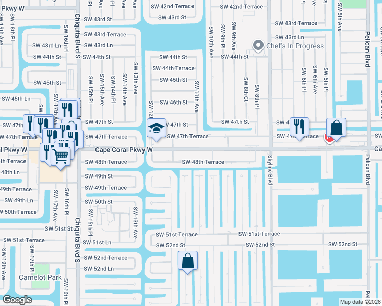 map of restaurants, bars, coffee shops, grocery stores, and more near 1109 Southwest 48th Terrace in Cape Coral