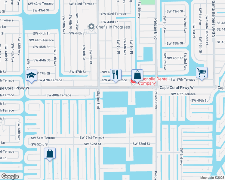map of restaurants, bars, coffee shops, grocery stores, and more near 630 Cape Coral Parkway West in Cape Coral