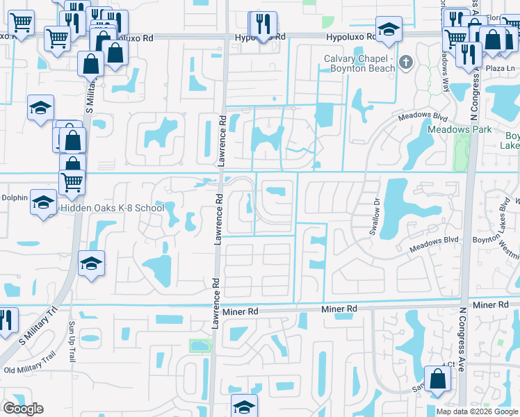 map of restaurants, bars, coffee shops, grocery stores, and more near 1325 Fairfax Circle East in Boynton Beach