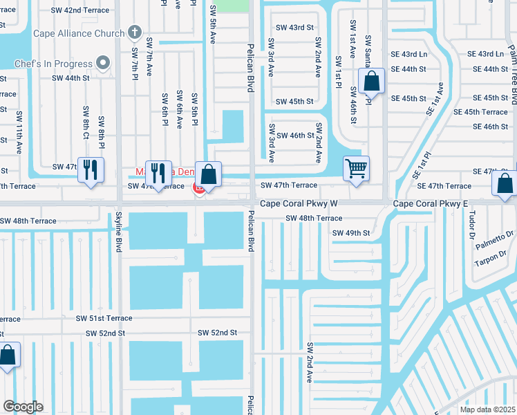 map of restaurants, bars, coffee shops, grocery stores, and more near 4812 Pelican Boulevard in Cape Coral