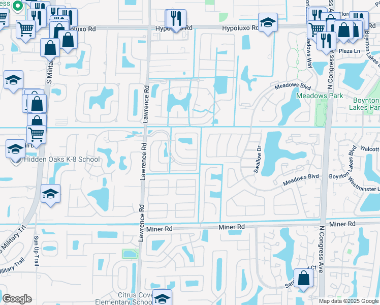 map of restaurants, bars, coffee shops, grocery stores, and more near 1386 Auburn Court in Boynton Beach